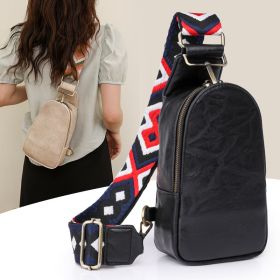 Women Chest Bag Sling Bag, Guitar Strap Small Crossbody PU Leather Satchel Daypack (Color: Black)