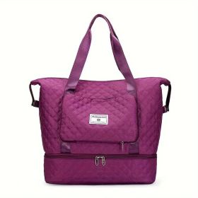 Women Ladies Gym Bag Waterproof Large Weekend Travel Holdall Duffle Bags Luggage (Color: Purple)