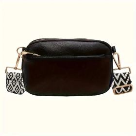 Fashion Puzzle Triple Zip Small Crossbody Bag Lady Bag Woman Oblique Straddle Bag,Shoulder Bag (Color: Black)