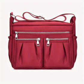 Womens Shoulder Bags Nylon Crossbody Purse Bags Waterproof Messenger Purses And Handbags (Color: Red)