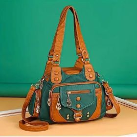Vintage High Quality Leather Luxury Handbag (Color: Green)