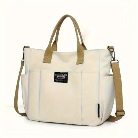 Multi Pocket Tote Bag For Women, Retro Canvas Shoulder Bag, Versatile Crossbody Bag For Daily Use (Color: White)